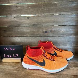 Childrens Nike Pegasus All Out Orange‎ Flyknit Sneakers Shoes Mid Top Size 6 Y
